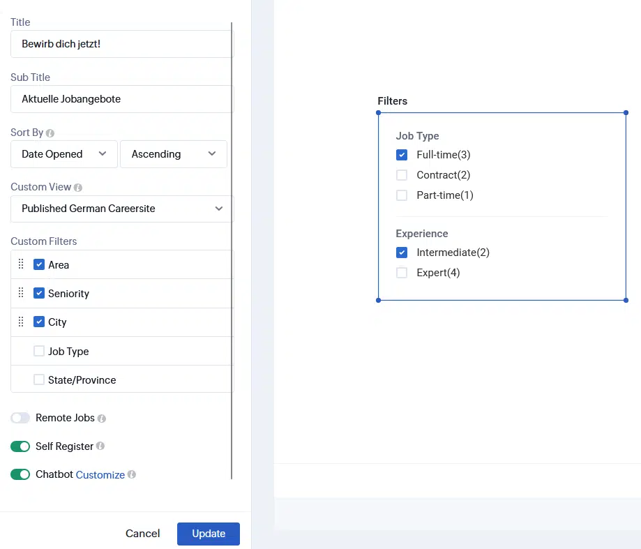 Definition von Filtern und Jobgruppen
