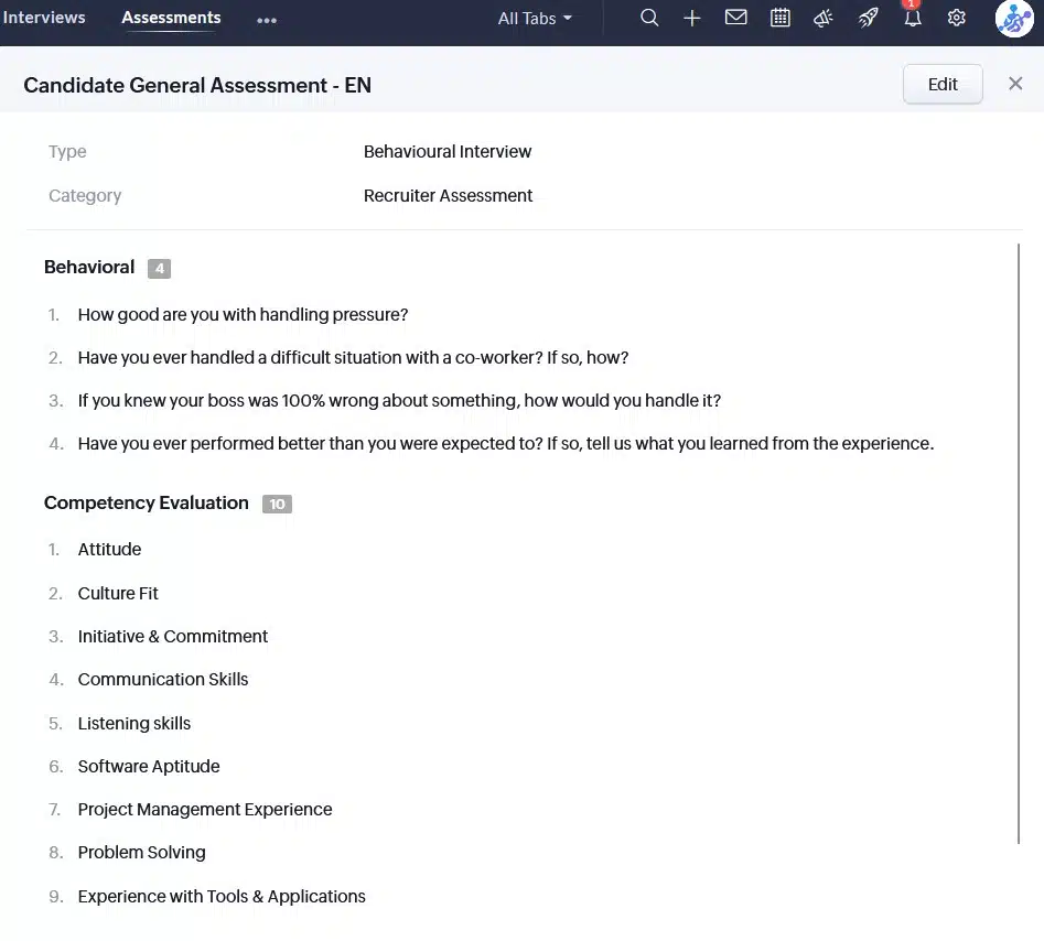 Recruiter Assessment